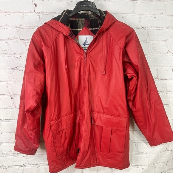 Vintage chore barn jacket raincoat jacket coat size large hoodie red plaid - Picture 1 of 9